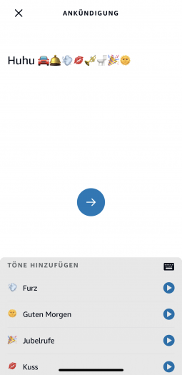 Neue Audio-Clips für Ankündigungen in der Alexa-App (Bild: Amazon/Screenshot: Golem.de)